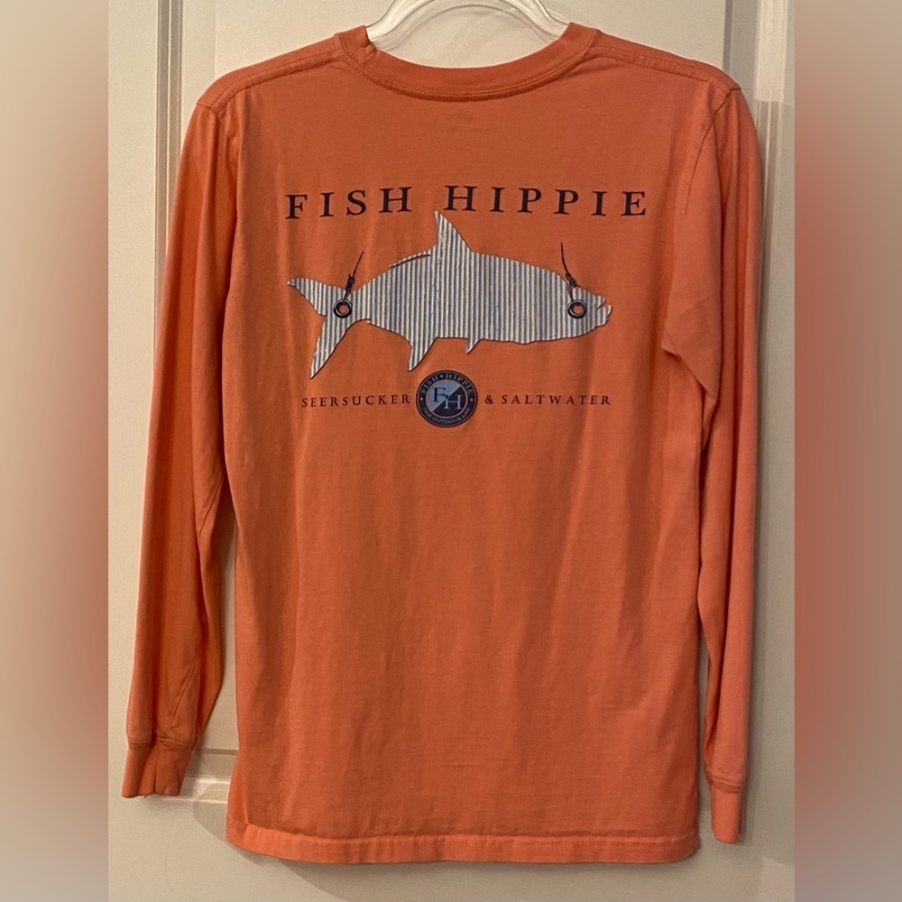 Fish Hippie Long Sleeve T-shirt Sz XS Salmon Logo 100% Cotton - Picture 3 of 7